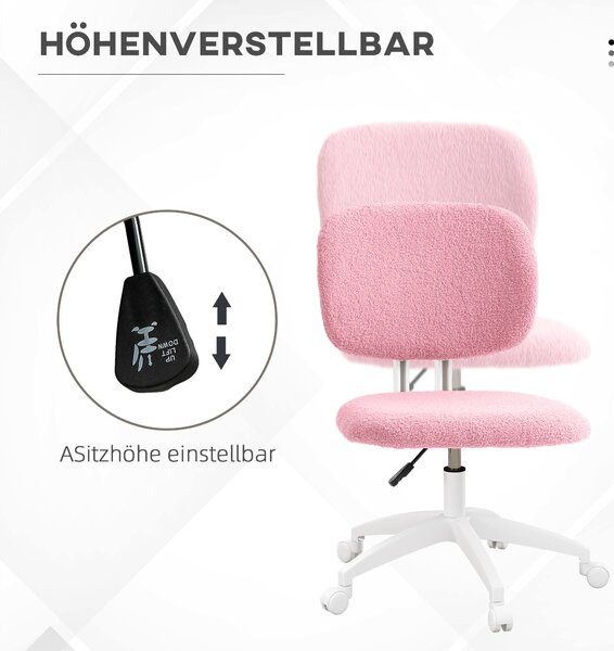 Vinsetto kancelářská židle, ergonomická pracovní židle, výškově nastavitelná počítačová židle bez opěrek, otočná židle do studijního pokoje, sametová
