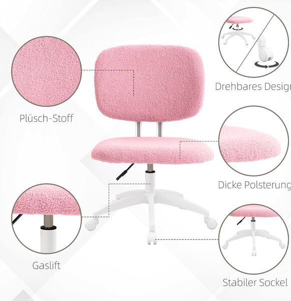 Vinsetto kancelářská židle, ergonomická pracovní židle, výškově nastavitelná počítačová židle bez opěrek, otočná židle do studijního pokoje, sametová