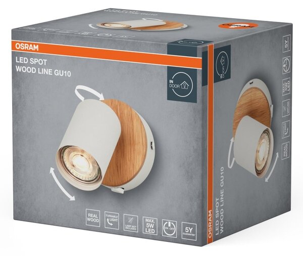 Bodové svítidlo LED Wood Line, 1x GU10, Bílá/Dřevo