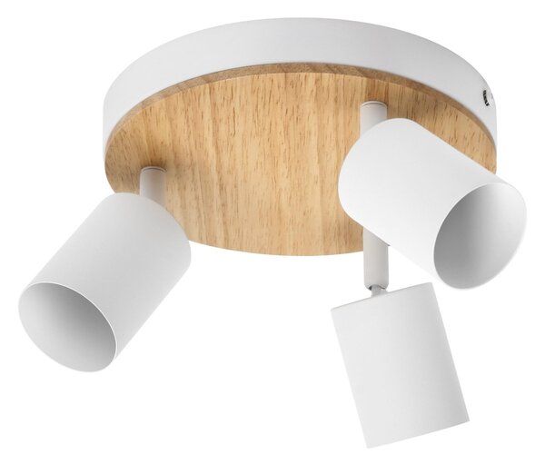 Stropní bodové svítidlo LED Wood Line Plate, 3x GU10, Bílá/Dřevo