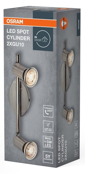 Bodové svítidlo LED Cylinder, 2x GU10, Kartáčovaný nikl