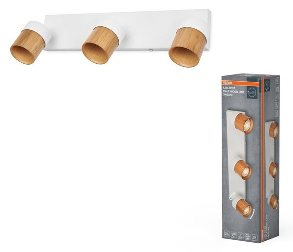 Bodové svítidlo LED Half Wood Line, 3x GU10, Bílá/Dřevo