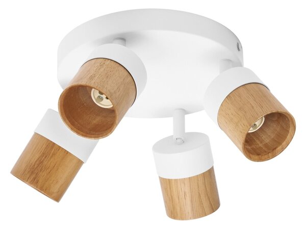 Stropní bodové svítidlo LED Half Wood Line Plate, 4x GU10, Bílá/Dřevo