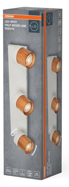 Bodové svítidlo LED Half Wood Line, 3x GU10, Bílá/Dřevo