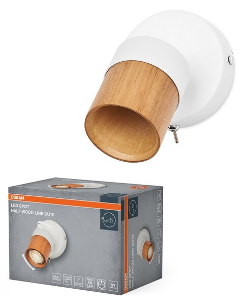 Bodové svítidlo LED Half Wood Line, 1x GU10, Bílá/Dřevo