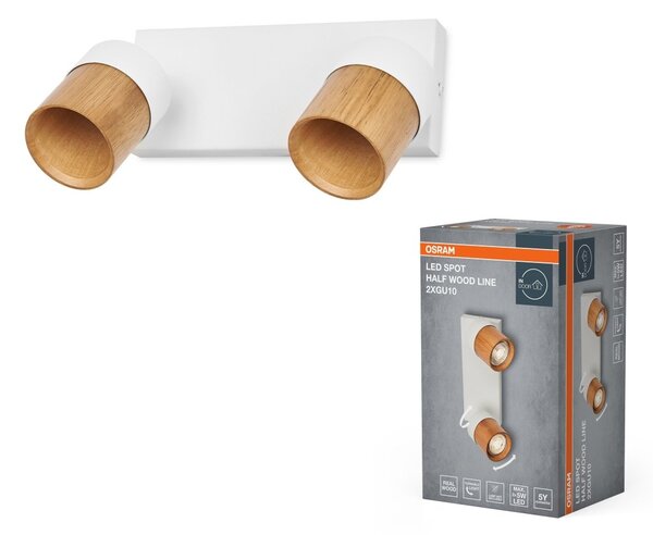 Bodové svítidlo LED Half Wood Line, 2x GU10, Bílá/Dřevo