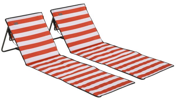 Outsunny Sada 2 Kousků Plážových Podložek, Skládací Plážový Lehátko s Taškou na Přenášení, Nastavitelná Opěrka, Lehátko s Nosností 110 kg, Plážová Pod