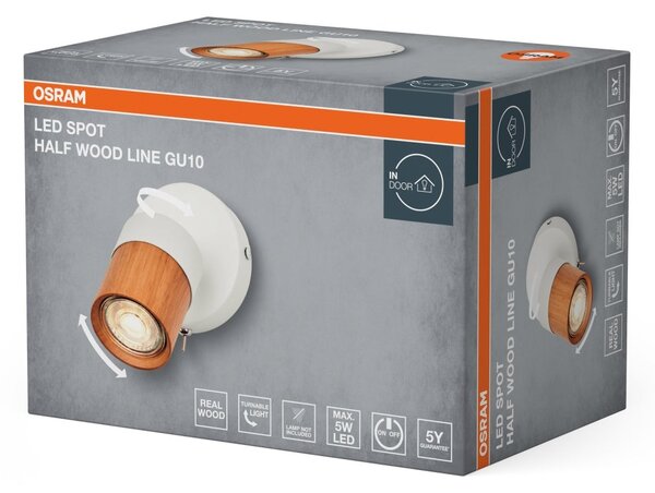Bodové svítidlo LED Half Wood Line, 1x GU10, Bílá/Dřevo