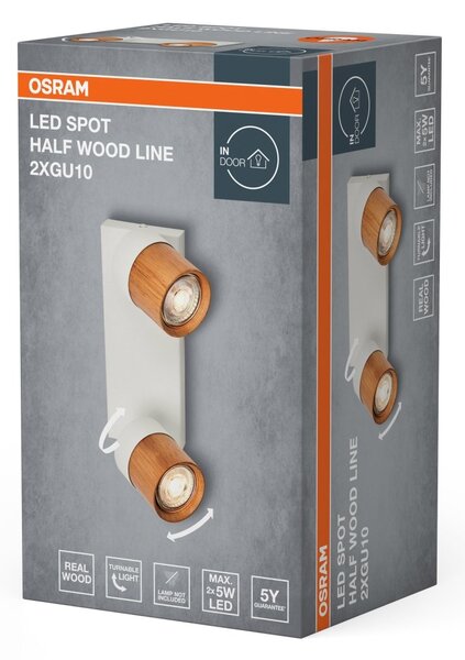 Bodové svítidlo LED Half Wood Line, 2x GU10, Bílá/Dřevo