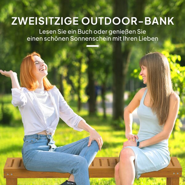 Outsunny Zahradní lavice pro 2 osoby, Voděodolná dřevěná lavice, Parková lavice s nosností 300 kg a žebrovaným sedákem, Zahradní nábytek, Lavice do za