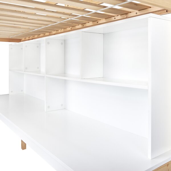 Vyvýšená postel s psacím stolem Borovicové dřevo FOUCAMONT 90 x 200 cm Světle hnědá
