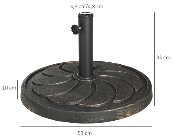 Stojan na slunečník Outsunny, 18 kg, kulatá základna pro slunečníky s průměrem Ø38/48 mm, kulatý stojan na zahradní slunečník na balkon, pryskyřice, b