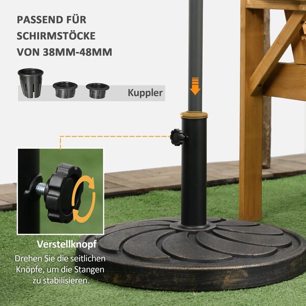 Stojan na slunečník Outsunny, 18 kg, kulatá základna pro slunečníky s průměrem Ø38/48 mm, kulatý stojan na zahradní slunečník na balkon, pryskyřice, b