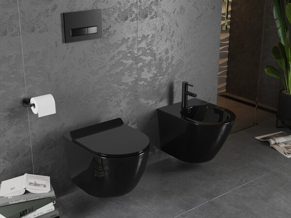 Mexen Lena WC mísa Rimless s pomalu sklopným slim sedátkem, duroplast, černý lesk - 30224070