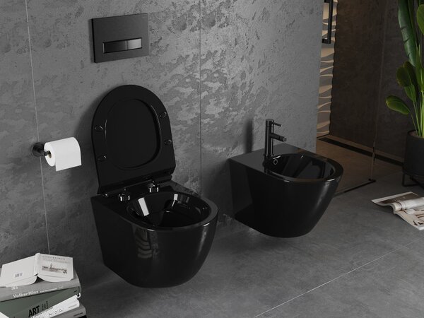 Mexen Lena WC mísa Rimless s pomalu sklopným slim sedátkem, duroplast, černý lesk - 30224070