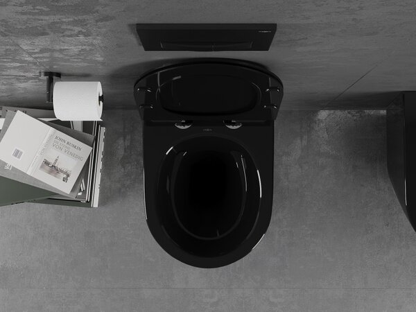Mexen Lena WC mísa Rimless s pomalu sklopným slim sedátkem, duroplast, černý lesk - 30224070