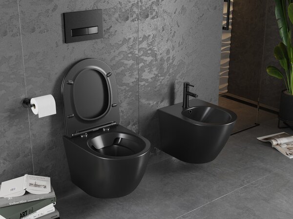Mexen Lena Rimless závěsné WC se sedátkem s pomalým zavíráním, černá matná - 30221085