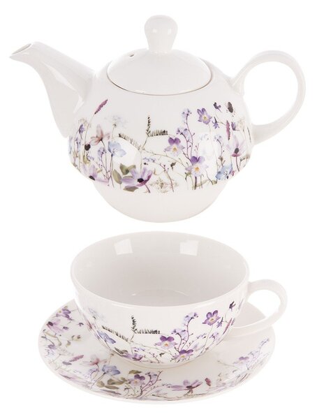 Bílá/fialová porcelánová čajová souprava Louka – Orion