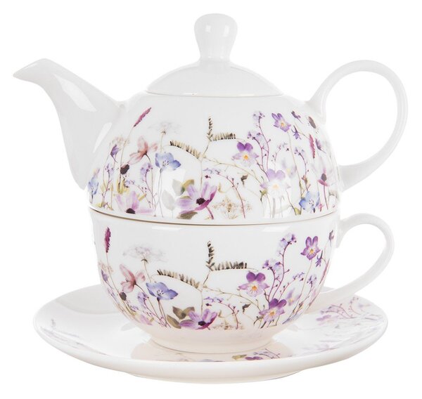 Bílá/fialová porcelánová čajová souprava Louka – Orion
