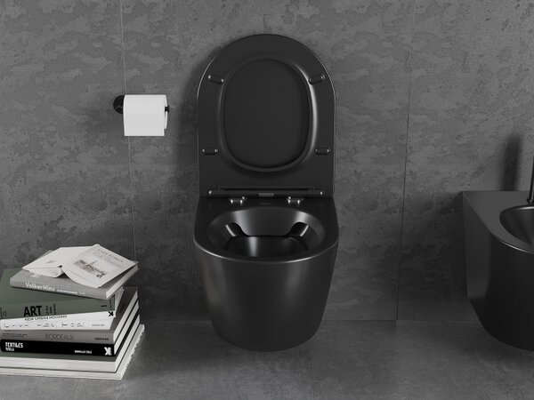 Mexen Lena Rimless závěsné WC se sedátkem s pomalým zavíráním, černá matná - 30221085
