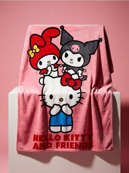 Sinsay - Deka s potiskem Hello Kitty - pastelová růžová