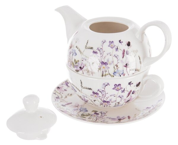 Bílá/fialová porcelánová čajová souprava Louka – Orion