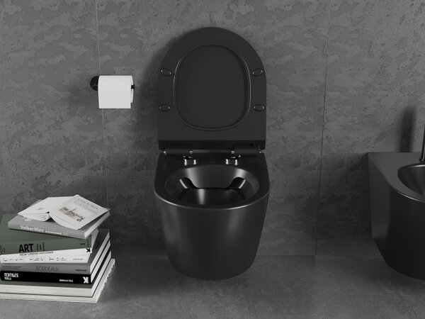 Mexen Lena mísa WC bezokrajová s pomalu sklopnou deskou slim, duroplast, černá mat - 30220185