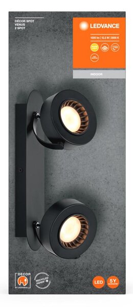 LEDVANCE LED nástěnné a stropní bodové svítidlo Venus černé 2 spoty 4058075833654