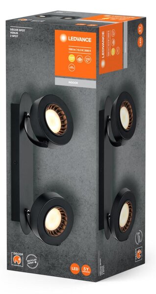 LEDVANCE LED nástěnné a stropní bodové svítidlo Venus černé 2 spoty 4058075833654