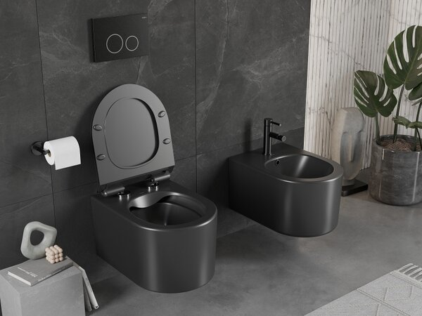 Mexen Sofia WC mísa Rimless s pomalu padajícím sedátkem slim, duroplast, černý mat - 30540185