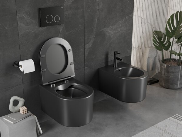 Mexen Sofia wc mísa Rimless s pomalu klesající deskou slim, duroplast, černý mat - 30541085
