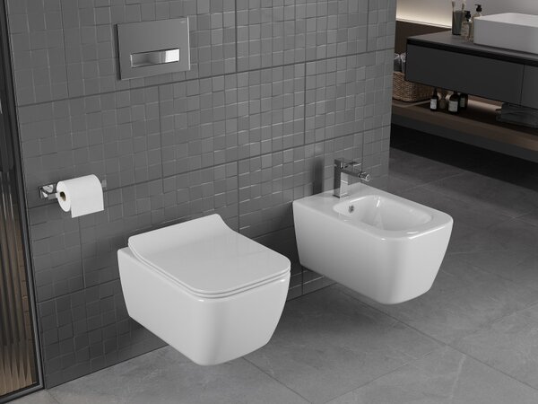 Mexen Stella WC mísa Rimless se sedátkem pomalu padající slim, duroplast, bílý lesk - 30680800