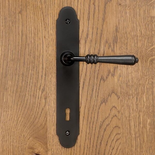 Dveřní klika Devon, s otvorem pro dozický (pokojový) klíč 90 mm, černá