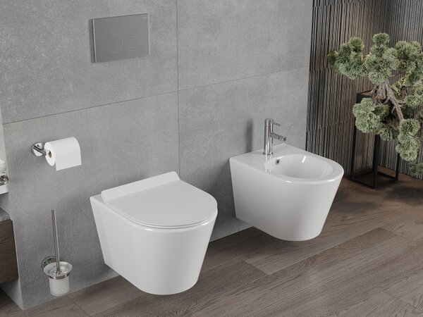 Mexen Rico závěsné wc Rimless s toaletním sedátkem Slim z duroplastu, bílá - 30720100
