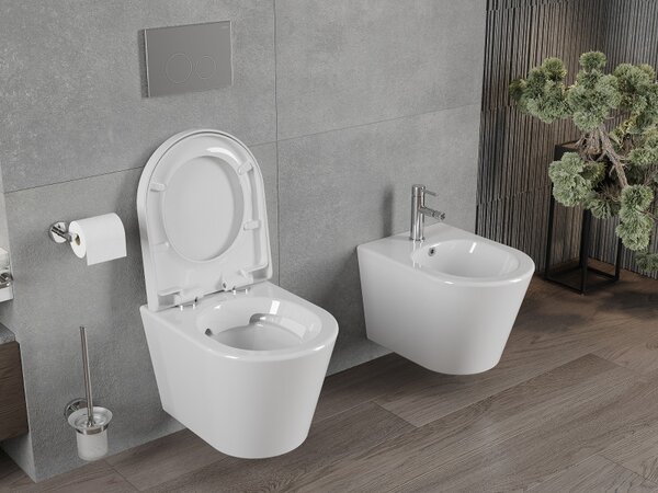 Mexen Rico wc mísa Rimless s pomalu zavíratelným tvrdým sedátkem, duroplast, bílý lesk - 30720200