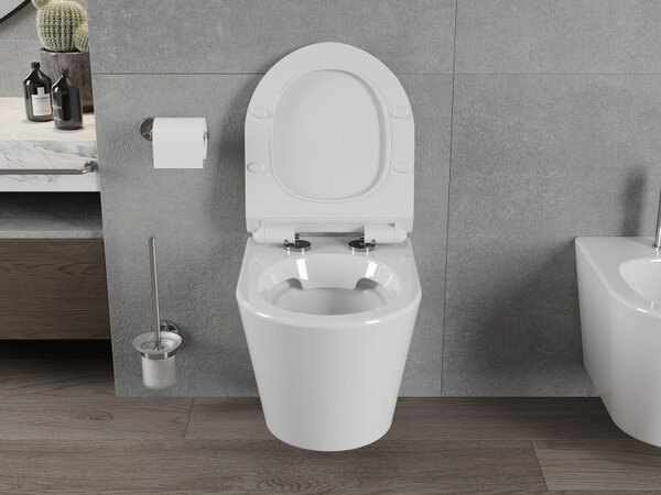 Mexen Rico závěsné wc Rimless s toaletním sedátkem Slim z duroplastu, bílá - 30720100