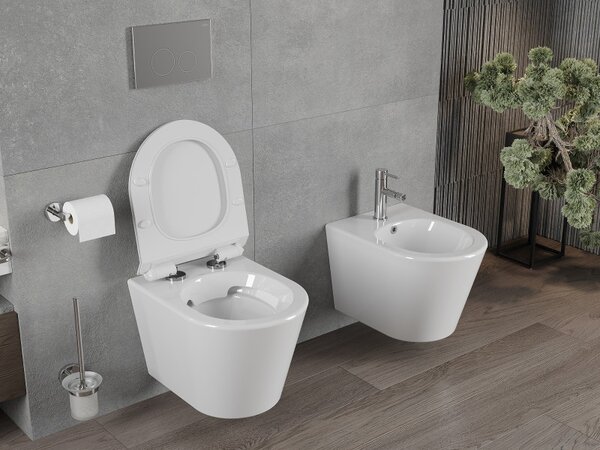 Mexen Rico závěsné wc Rimless s toaletním sedátkem Slim z duroplastu, bílá - 30720100