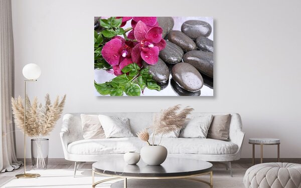 Obraz kvetoucí orchidej a wellness kameny