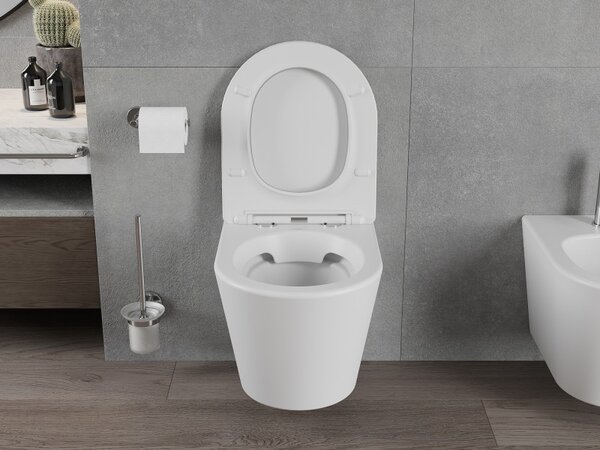 Mexen Rico Rimless závěsné wc + slim pomalu padající sedátko z duroplastu, biala matná, 30724001