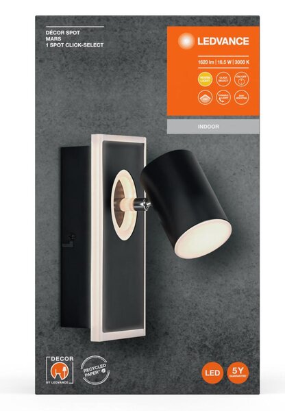 LEDVANCE LED nástěnné bodové svítidlo Mars CLICK-SELECT černé 1 spot 4058075833791