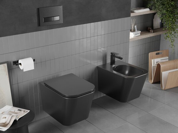 Mexen Teo WC mísa Rimless s pomalu zavírajícím se slim sedátkem, duroplast, černá mat - 30850685