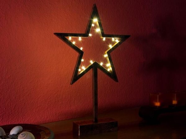 Vánoční dekorace hvězda na stojánku 38 cm, 20 LED, bronzová