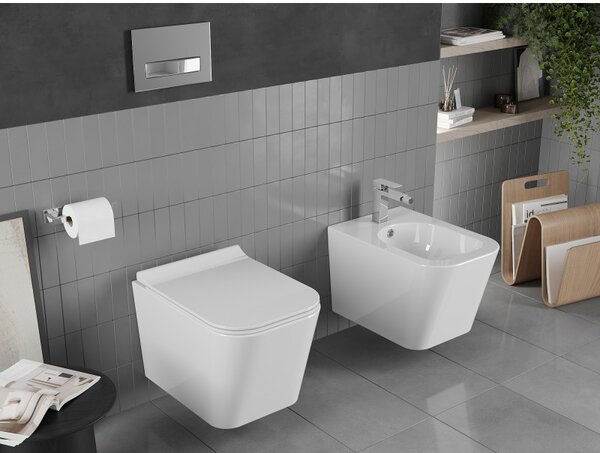 Mexen Teo WC mísa Rimless s pomalu padajícím tenkým sedátkem, duroplast, bílý lesk - 30850700