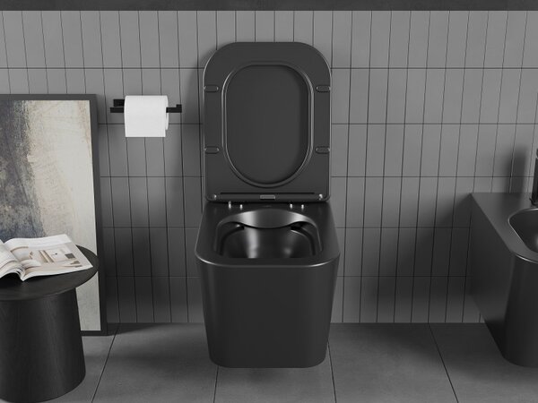 Mexen Teo WC mísa Rimless s pomalu zavírajícím se slim sedátkem, duroplast, černá mat - 30850685