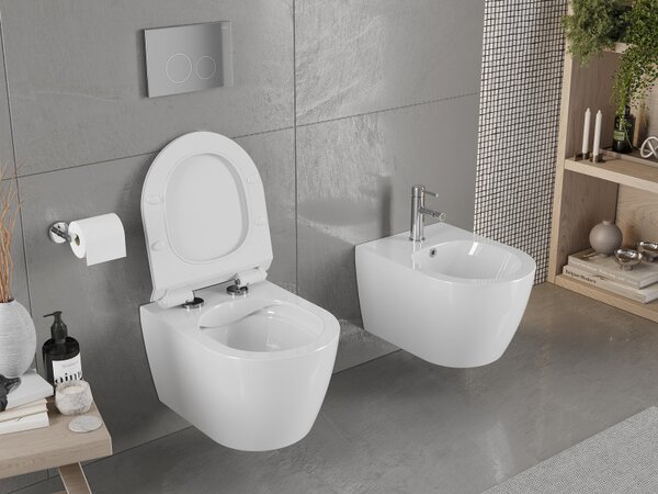 Mexen Carmen WC mísa Rimless s pomalu sklápějícím sedátkem slim, duroplast, bílý lesk - 30880100