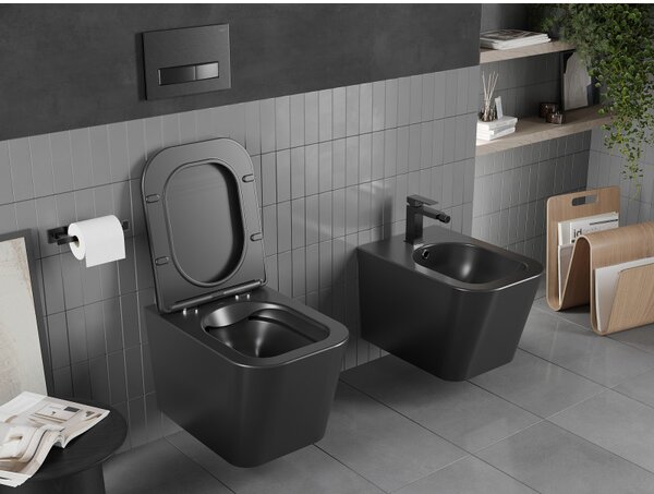 Mexen Teo WC mísa Rimless s pomalu zavírajícím se slim sedátkem, duroplast, černá mat - 30850685
