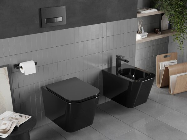 Mexen Teo WC mísa Rimless s pomalu spouštěcí deskou slim, duroplast, černý lesk - 30854070