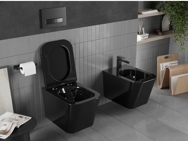 Mexen Teo WC mísa Rimless s pomalu spouštěcí deskou slim, duroplast, černý lesk - 30854070