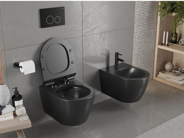 Mexen Carmen wc mísa Rimless s pomalu klesající deskou slim, duroplast, černá matná - 30880185