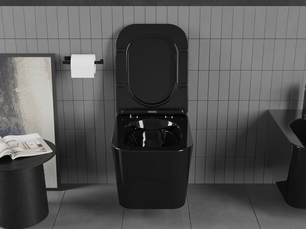 Mexen Teo WC mísa Rimless s pomalu spouštěcí deskou slim, duroplast, černý lesk - 30854070
